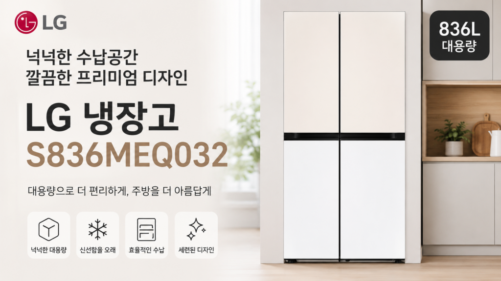 LG 냉장고 S836MEQ032 넉넉한 수납공간과 깔끔한 디자인의 실용적인 대용량 냉장고 제품 이미지