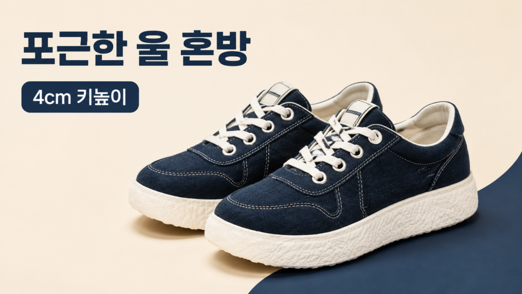 루루동 여성 울 혼방 키높이 스니커즈 다크네이비 4cm 굽 사계절 데일리 운동화 제품 이미지